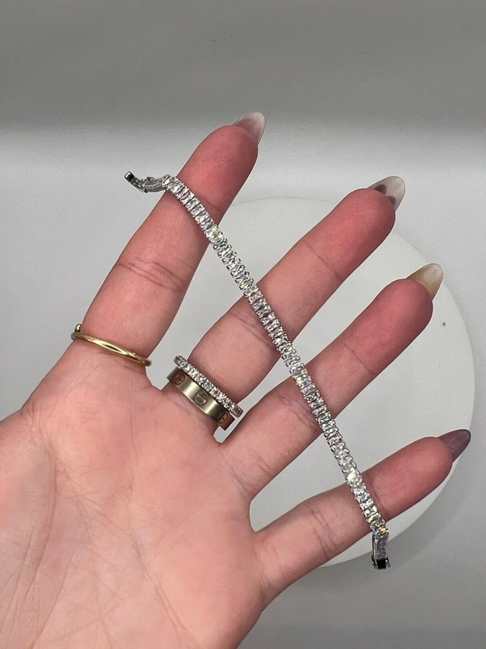 249. White Gold Plated Triple A Baguette CZ Bracelet 6 1/2” - 7”